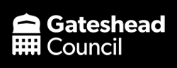 Gateshead Council logo white on black background