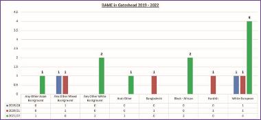 A Graph showing BAME Representation in Gateshead 2019 - 2022