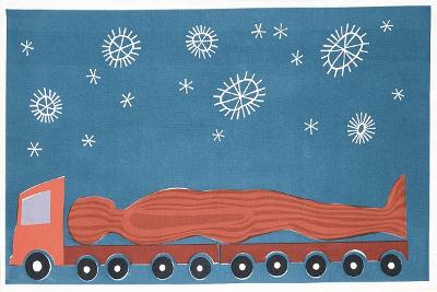 Illustration of Angel of the North arriving on a truck