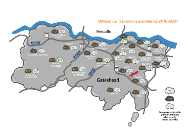 map difference in smoking across Gateshead