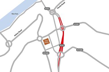 Gateshead Highway closure map